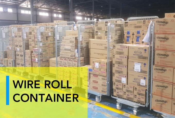 سلك الشبكة الفولاذية العش الأمن لفة قفص عربة طيات للتخزين في المستودع 0